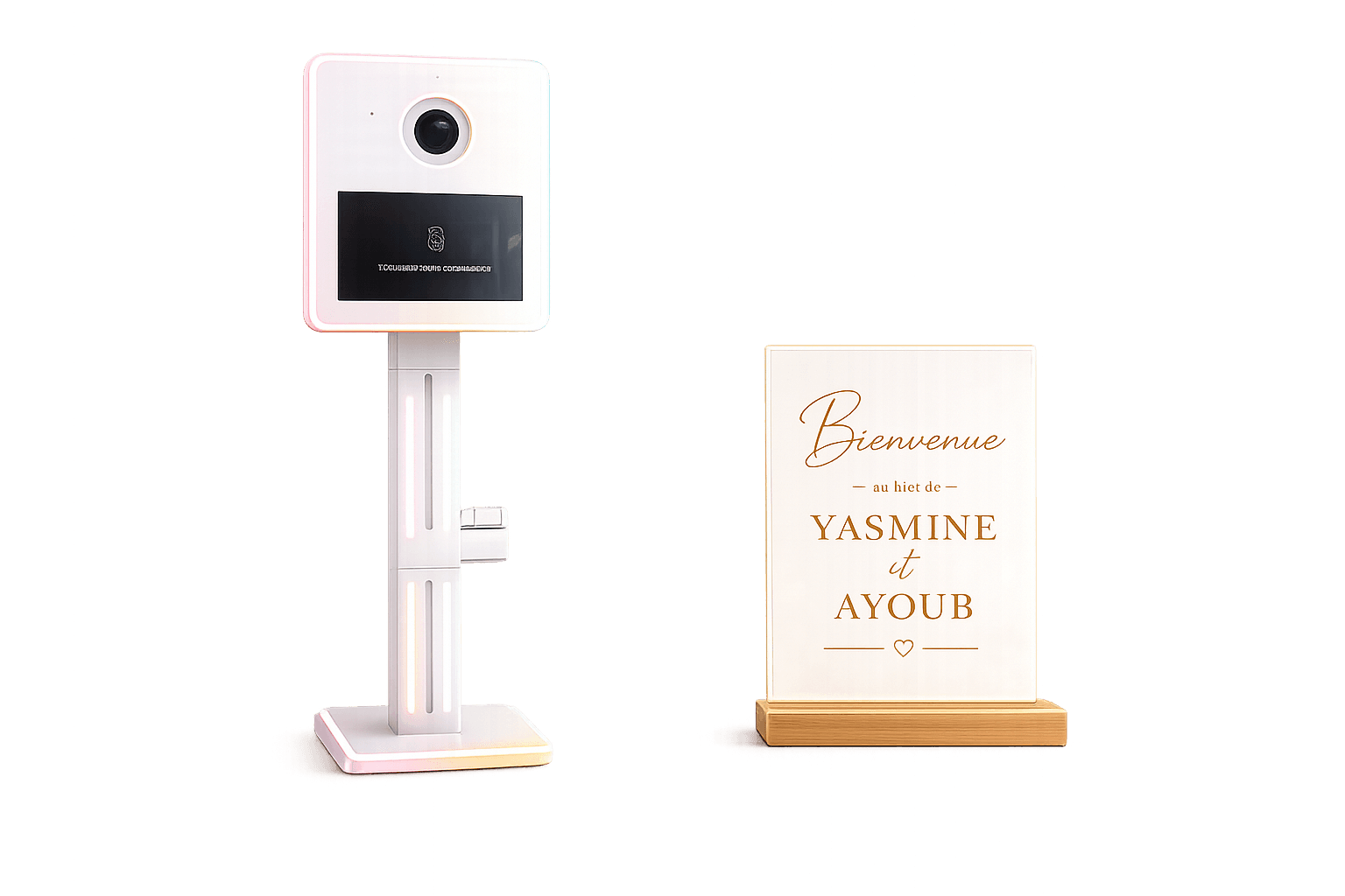 Photo booth et panneau de bienvenue